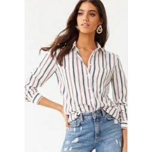 Women's Stripped Button Down Blouse